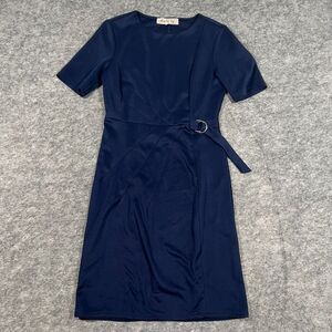 Magnolia Skye Women's Dress Size Medium Blue Buckle Belt Short Sleeves